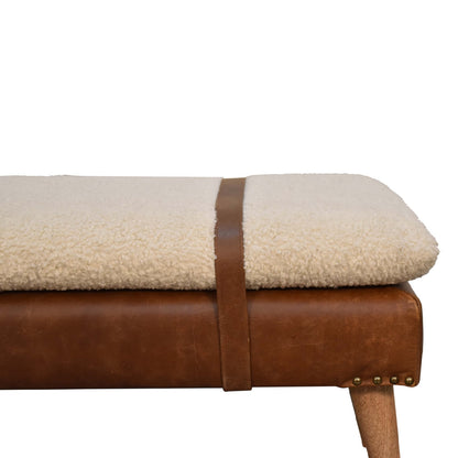 Boucl√© Buffalo Hide Leather Bench