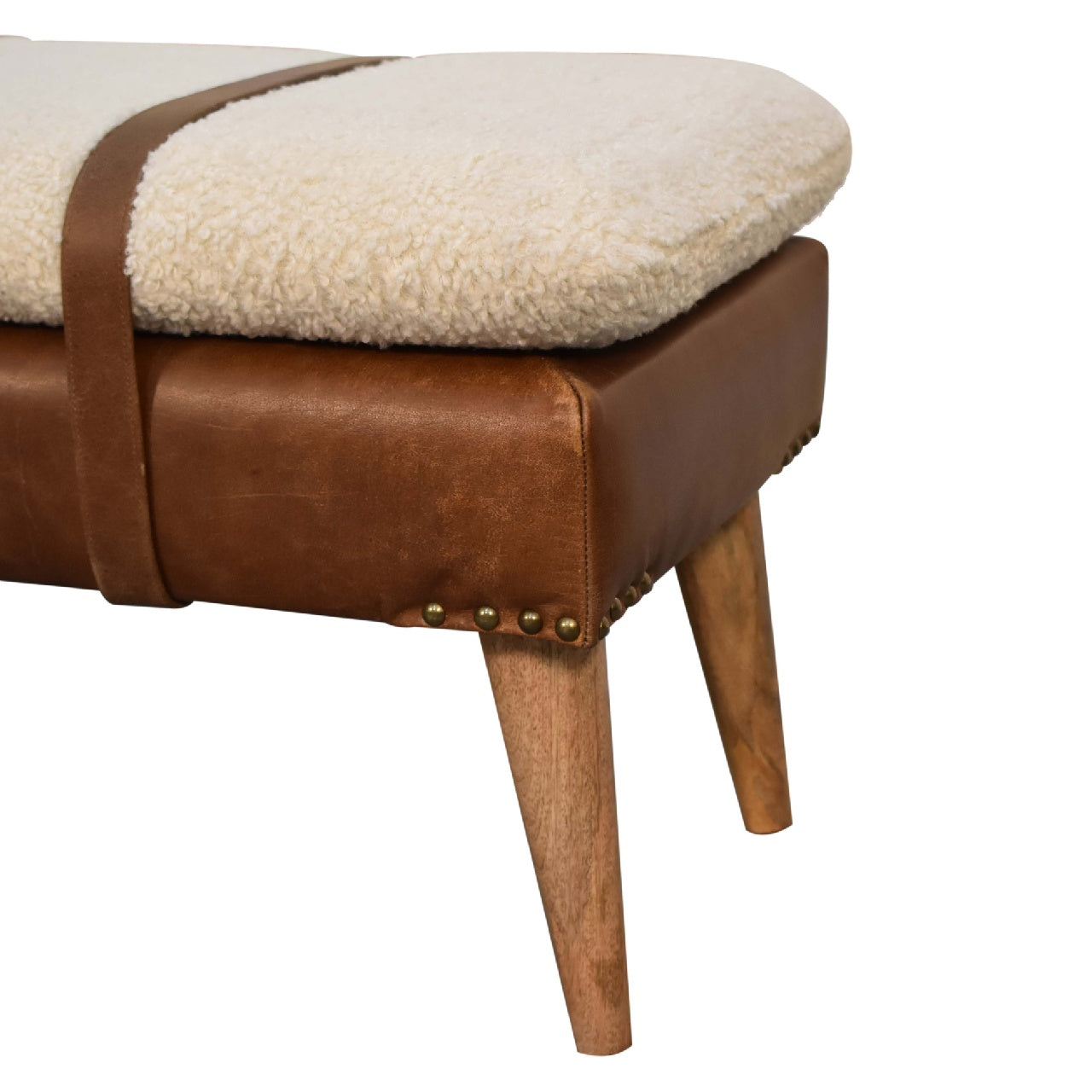 Boucl√© Buffalo Hide Leather Bench