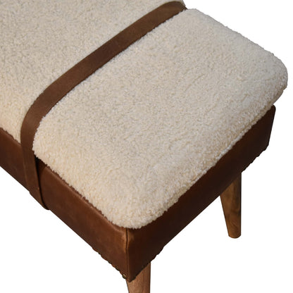 Boucl√© Buffalo Hide Leather Bench