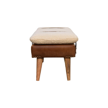 Boucl√© Buffalo Hide Leather Bench