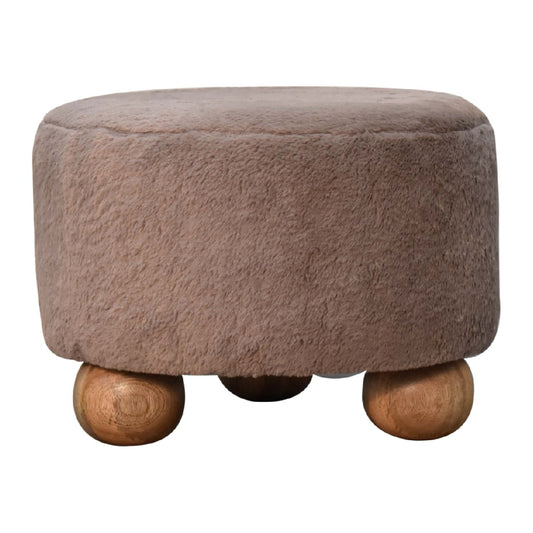 Mocha Faux Fur Round Ball Footstool