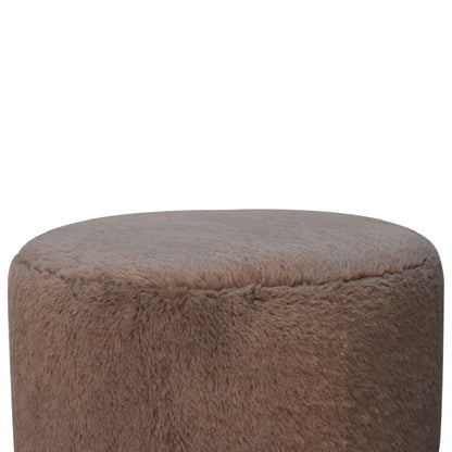 Mocha Faux Fur Round Ball Footstool