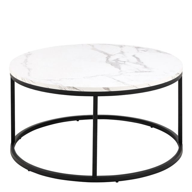 Spiro Coffee Table with Marble Melamine Top & Black Legs