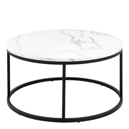Spiro Coffee Table with Marble Melamine Top & Black Legs