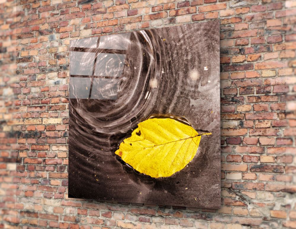 Yellow Leaf Glass Wall Art