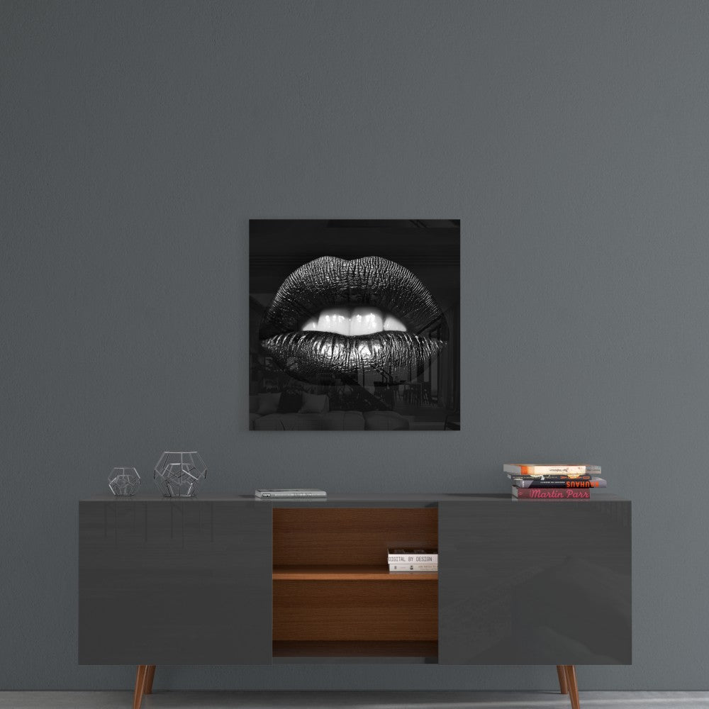 Black Lips Glass Wall Art