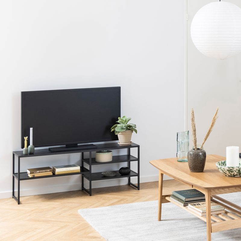 Seaford Black Metal Open TV Unit with 3 Shelves