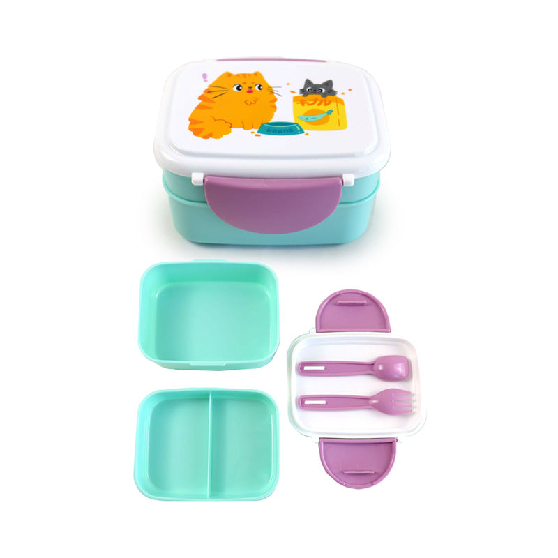 Bento Clip Lock Lunch Box with Cutlery - Beans & Co Cats