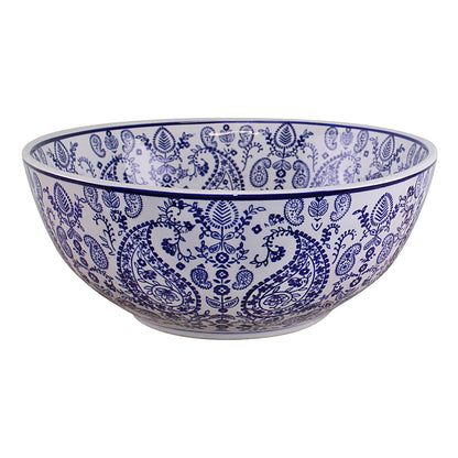 Large Ceramic Bowl, Vintage Blue & White Paisley Design