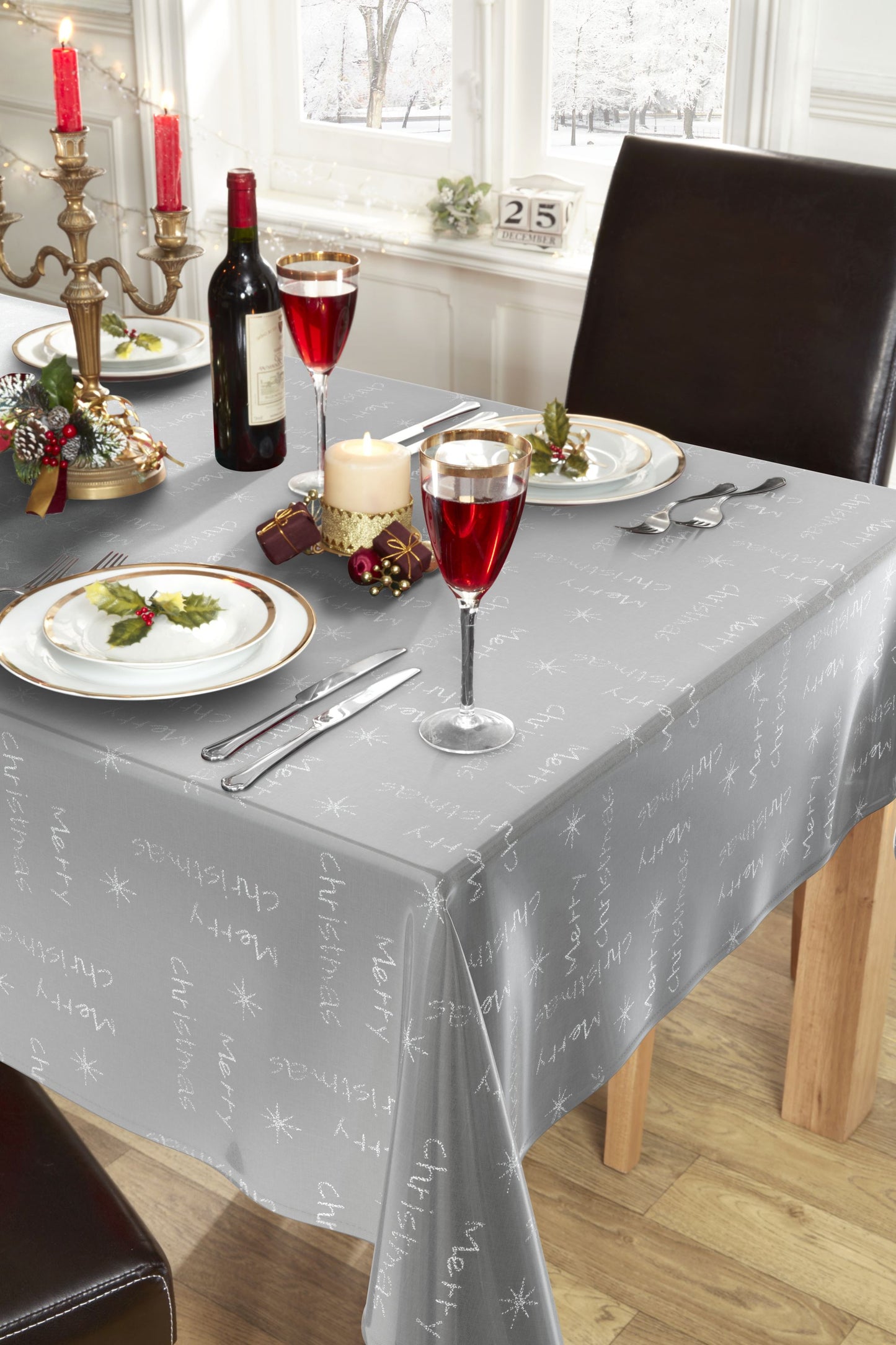 Merry Christmas - Metallic Woven Jacquard Chrismas Table Cloth