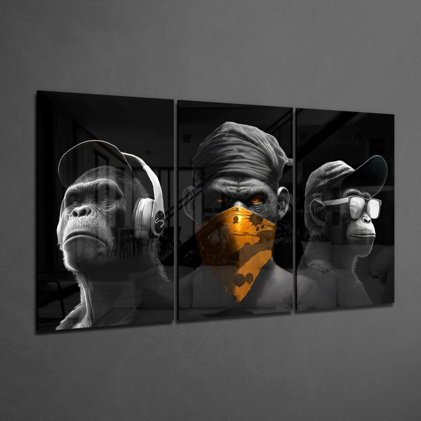 3 Wise Monkeys Mega Glass Wall Art