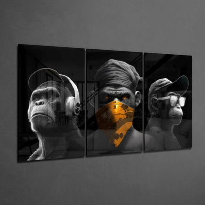3 Wise Monkeys Mega Glass Wall Art