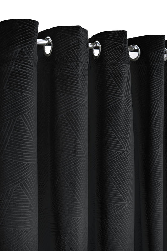 Midnight - Embossed Velvet Woven Thermal Blackout Eyelet Curtains