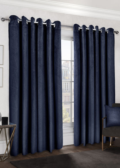 Midnight - Embossed Velvet Woven Thermal Blackout Eyelet Curtains