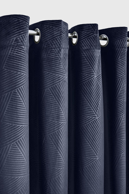 Midnight - Embossed Velvet Woven Thermal Blackout Eyelet Curtains