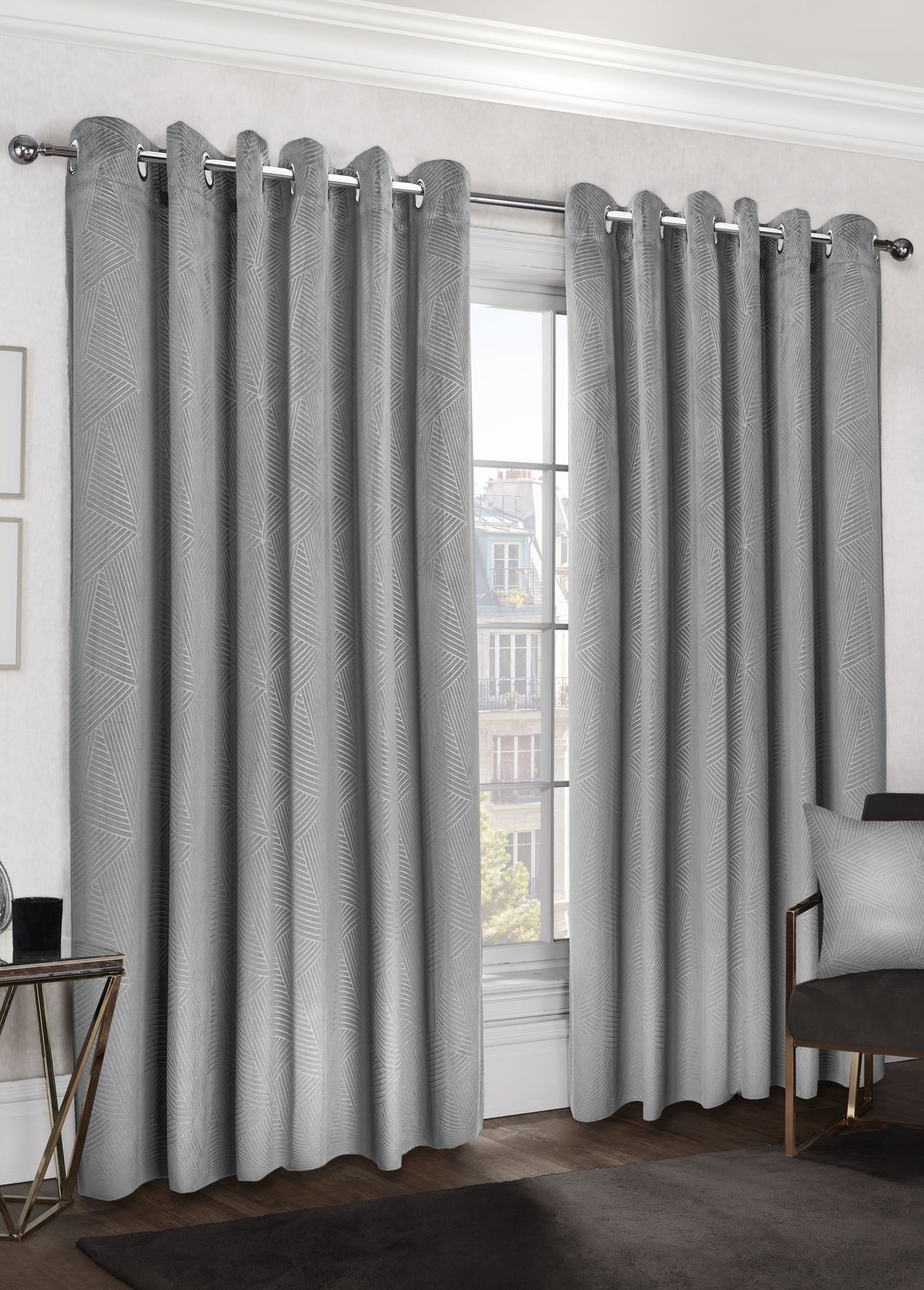 Midnight - Embossed Velvet Woven Thermal Blackout Eyelet Curtains