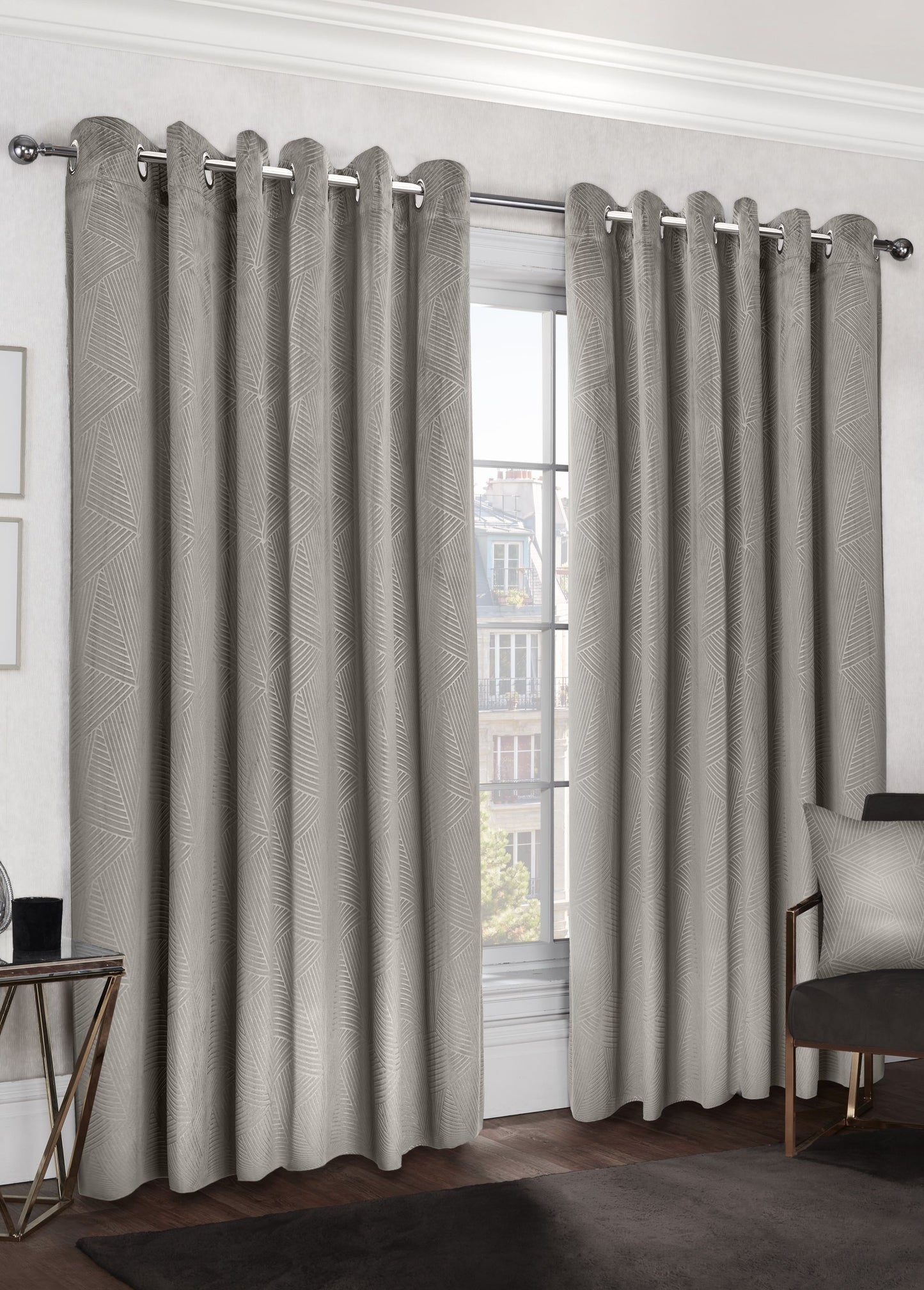 Midnight - Embossed Velvet Woven Thermal Blackout Eyelet Curtains