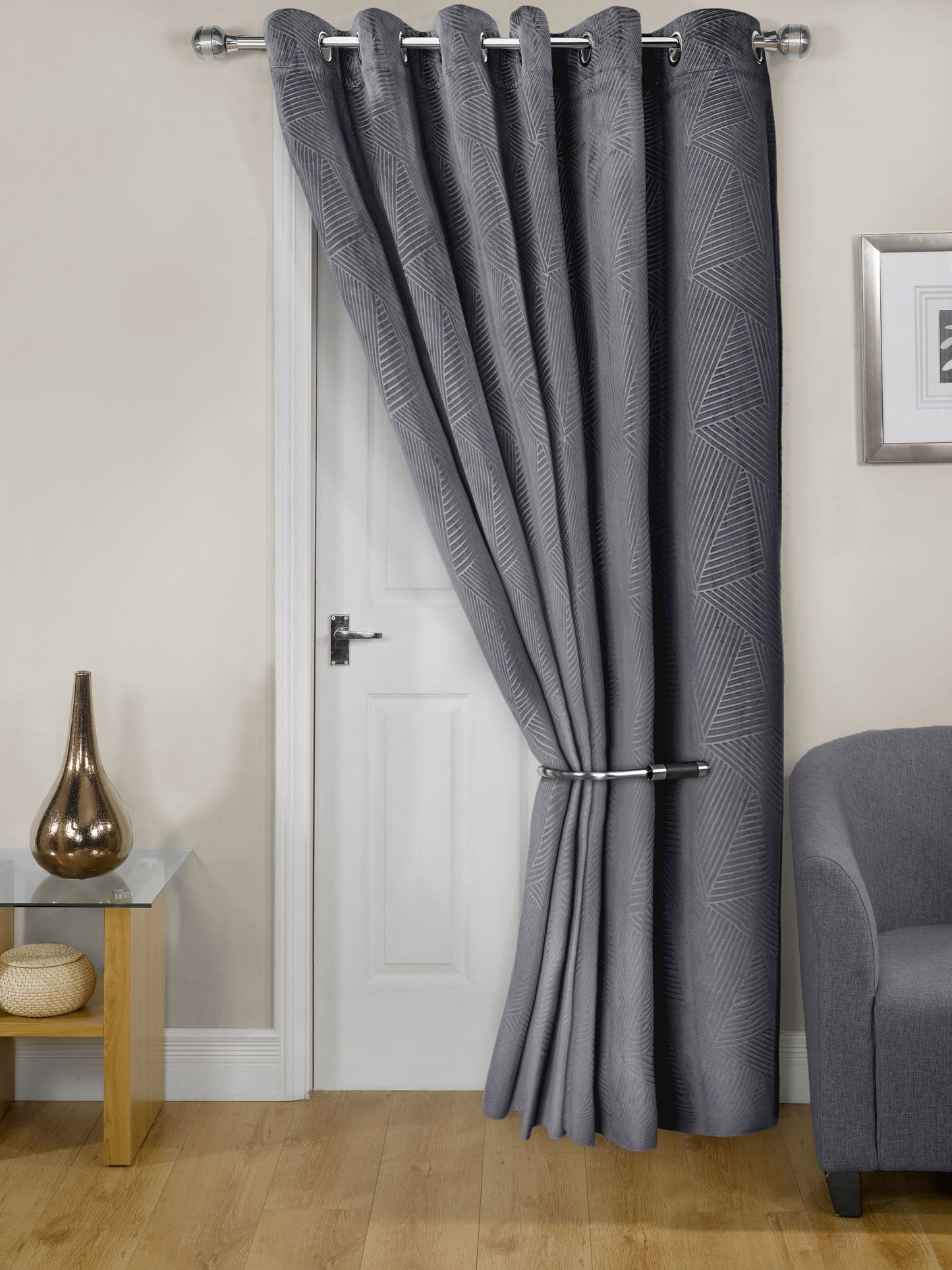 Midnight - Embossed Velvet Woven Thermal Eyelet Door Curtain