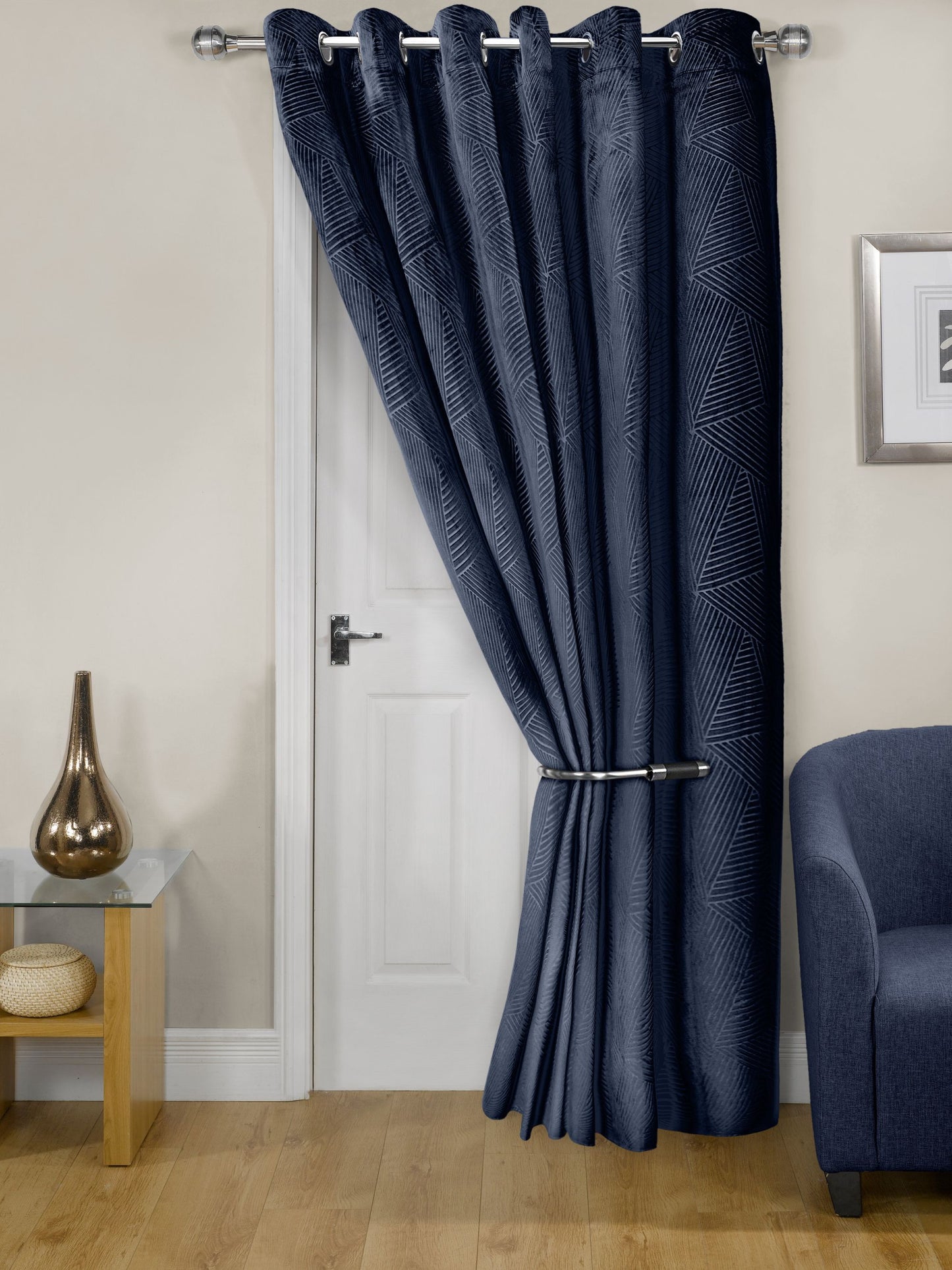 Midnight - Embossed Velvet Woven Thermal Eyelet Door Curtain