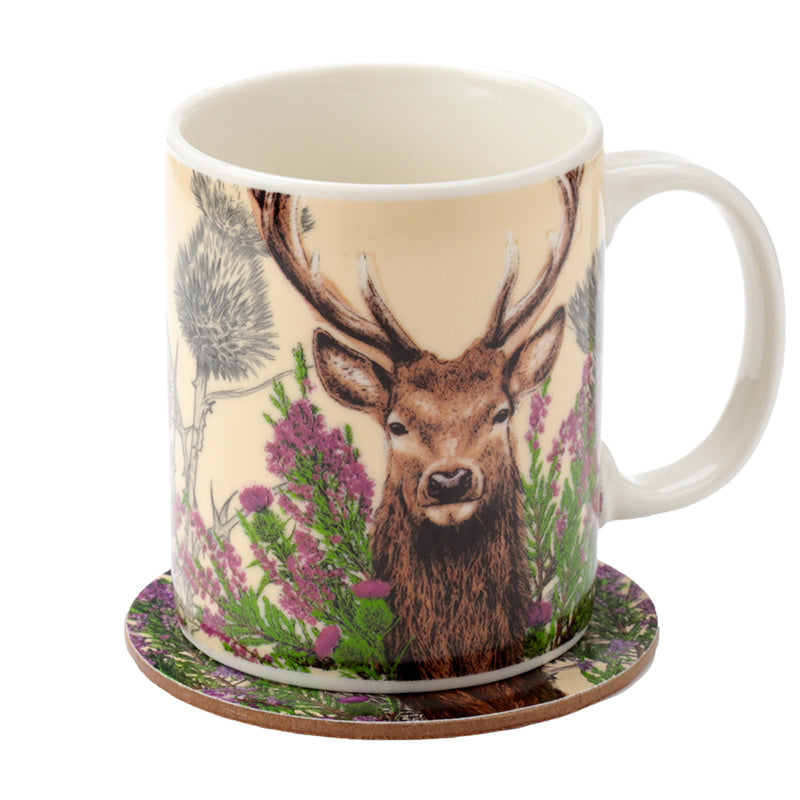 Porcelain Mug & Coaster Set - Wild Stag Christmas