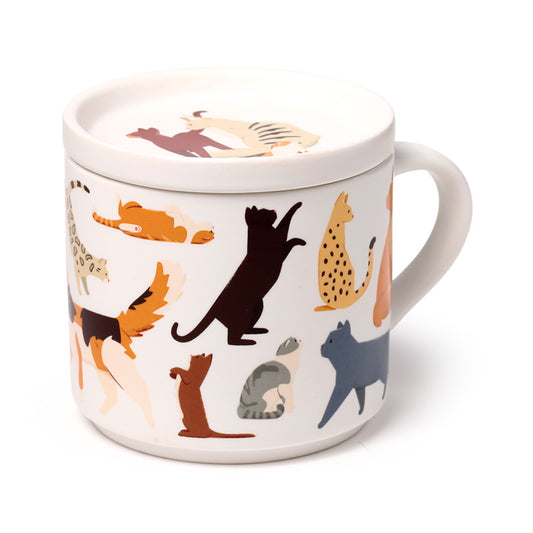 Porcelain Mug & Coaster Lid Set - Feline Fine Cats (New)