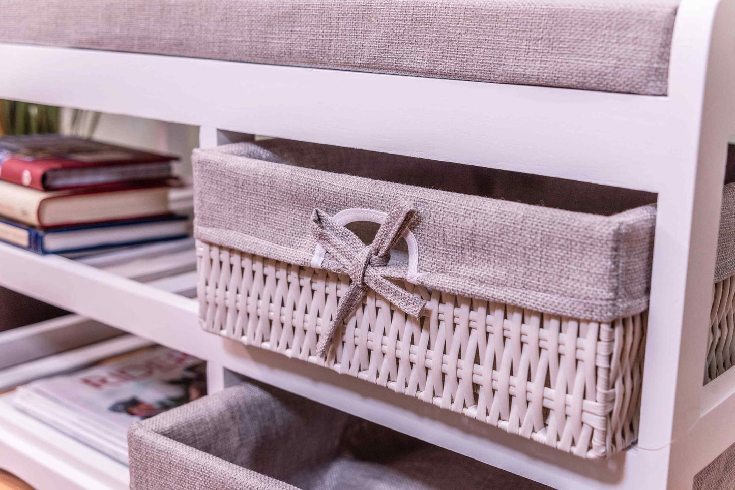 Laxey White Bench With Shoe Rack & Drawers