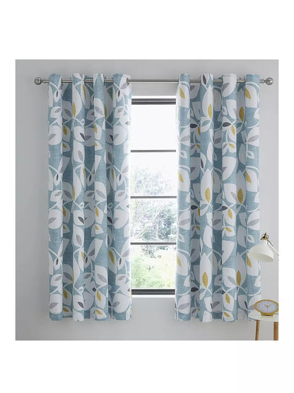 Catherine Lansfield Inga Leaf Lined Eyelet Curtains Two Panels Teal