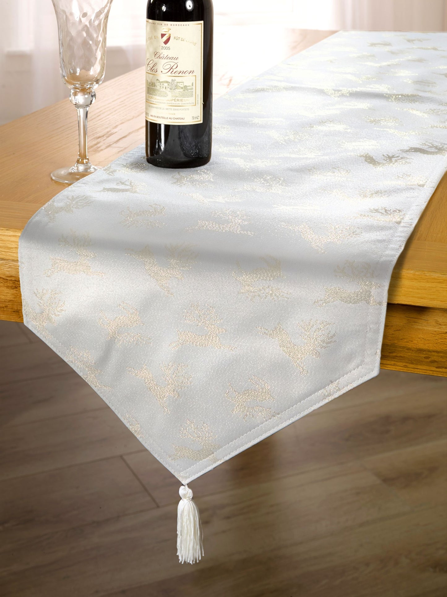 Reindeer - Metallic Woven Jacquard Chrismas Table Runner