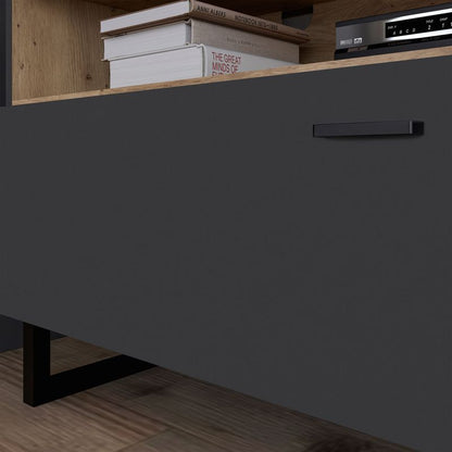 Klara TV Unit with 2 Drawers 1 Flip Door in Grey and Oak inc LED Lighting