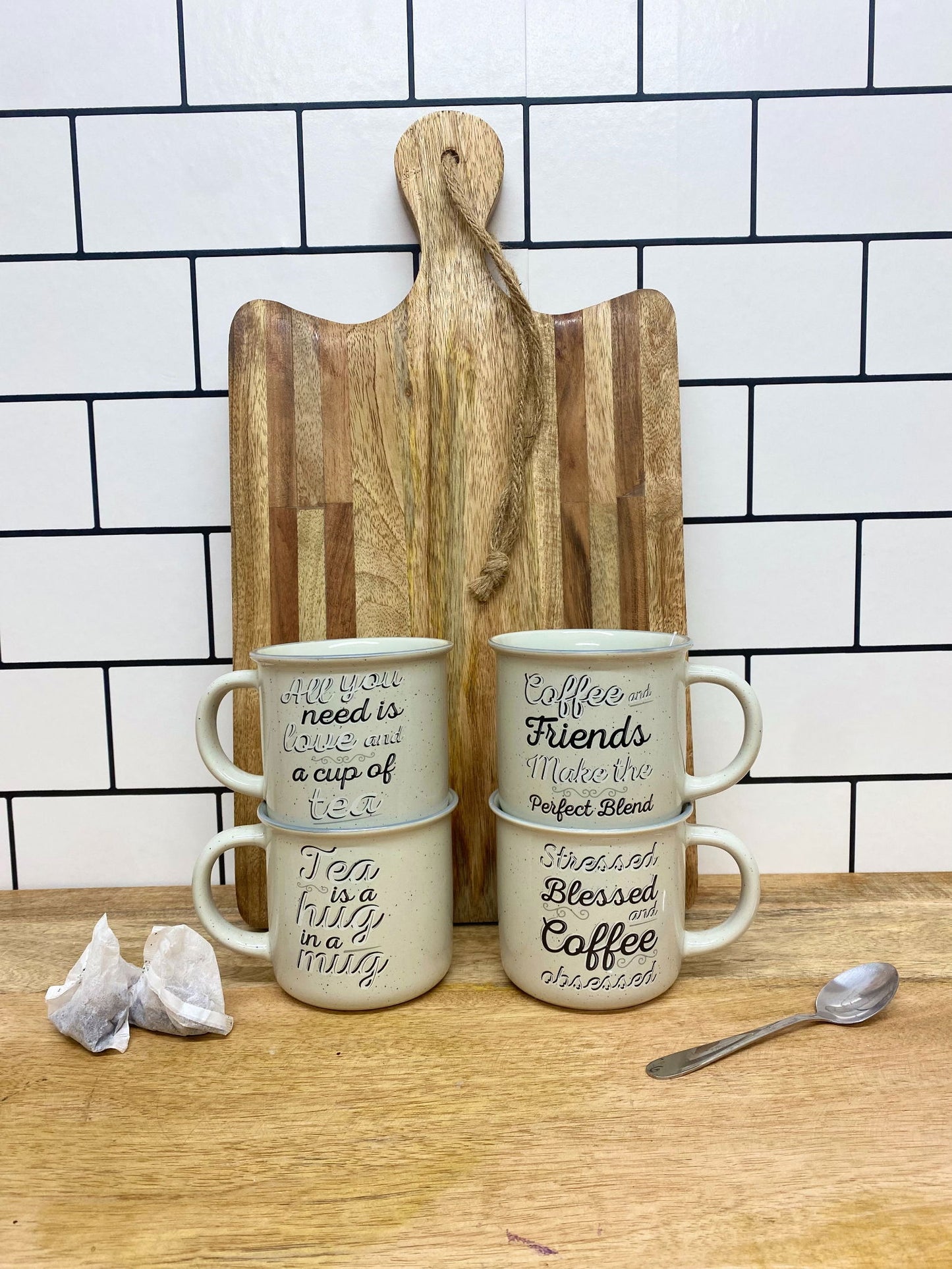 Set of Four Antique Grey Slogan Mug