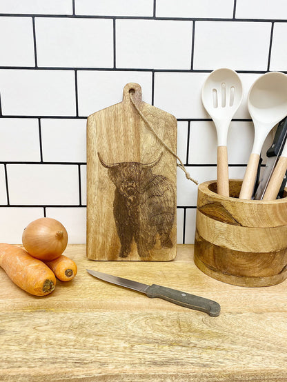 Highland Cow Engraved Wooden Cheese Board