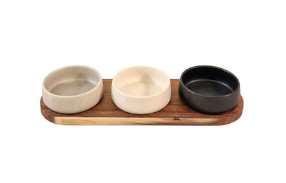 Set of 3 Tapas Set (Shallow) on Acacia Wooden Tray