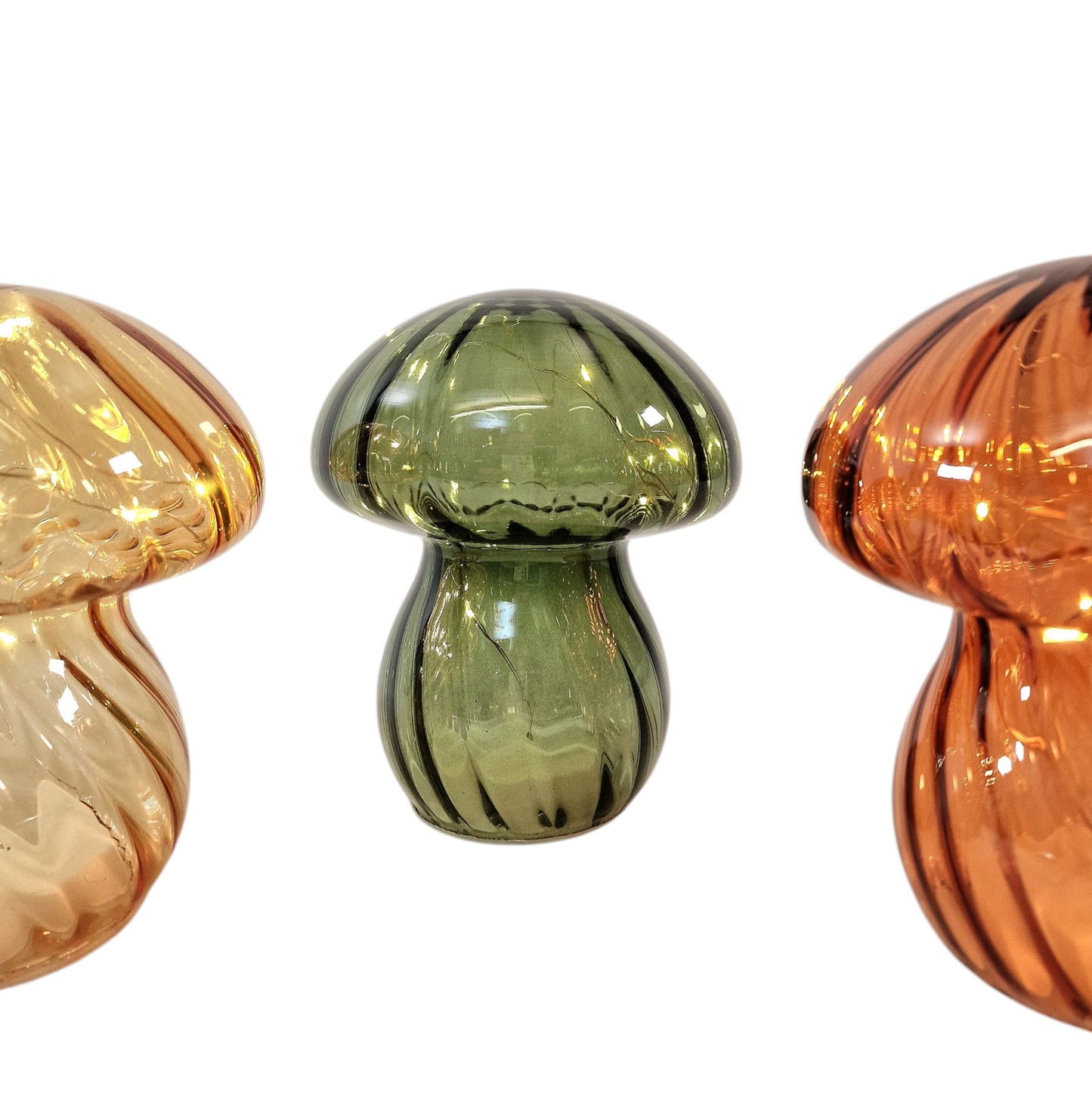 Coloured Glass Mushroom L.E.D Light Set of 3 G/O/Y