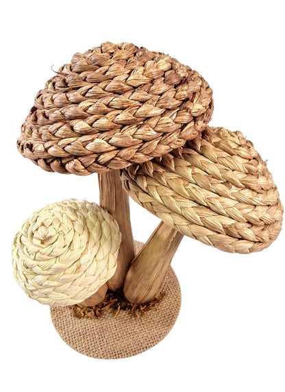 Rattan Trio Mushroom Ornament 21cm