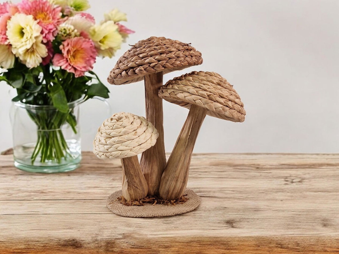 Rattan Trio Mushroom Ornament 21cm