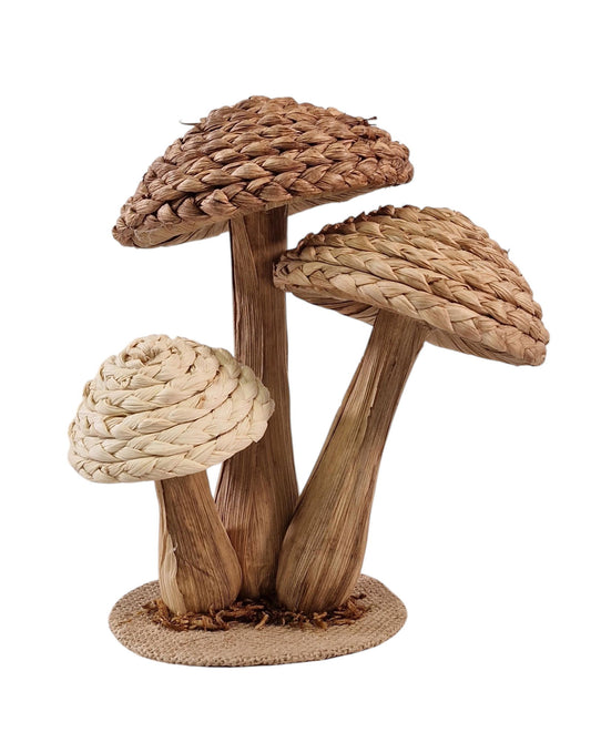 Rattan Trio Mushroom Ornament 21cm