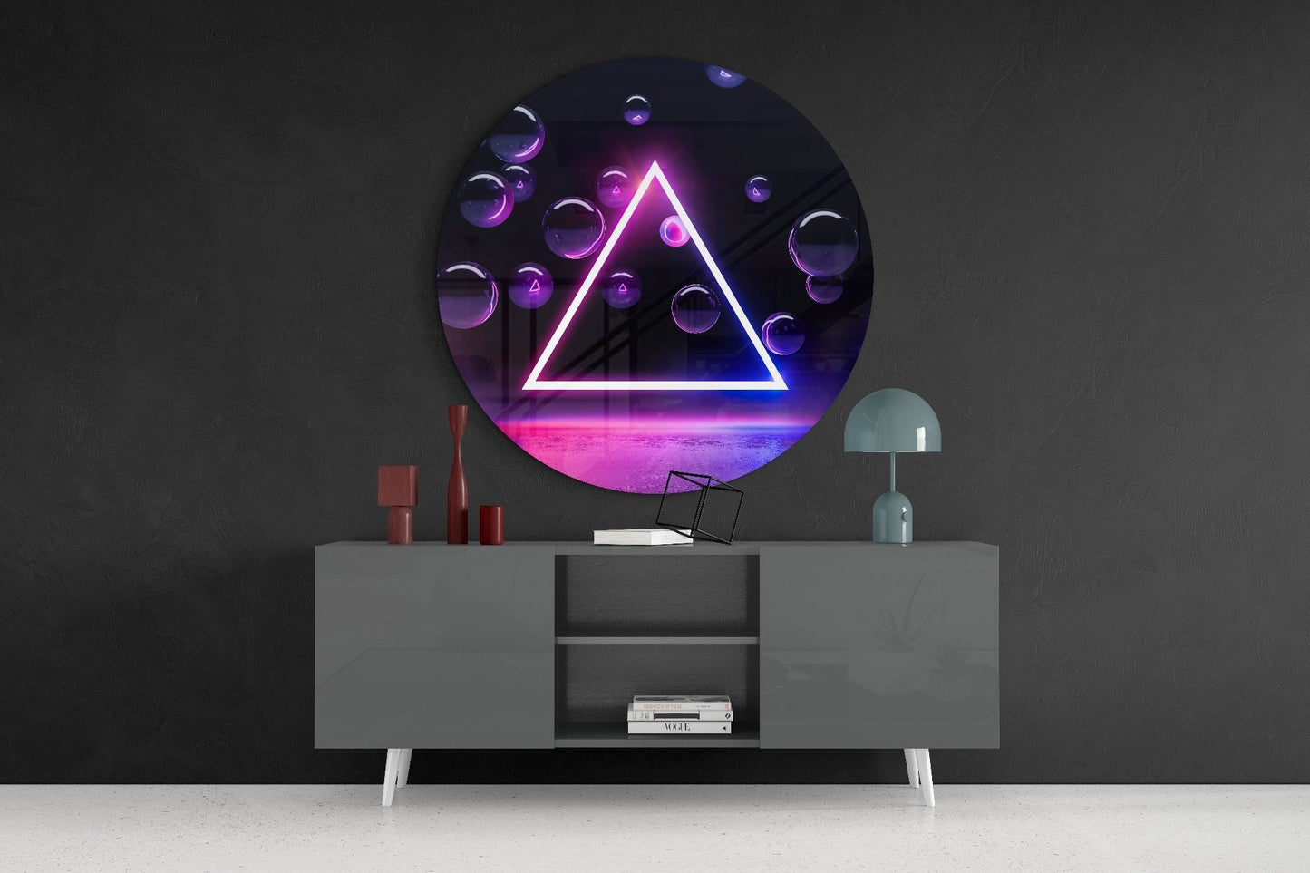 Neon Triangle Glass Wall Art