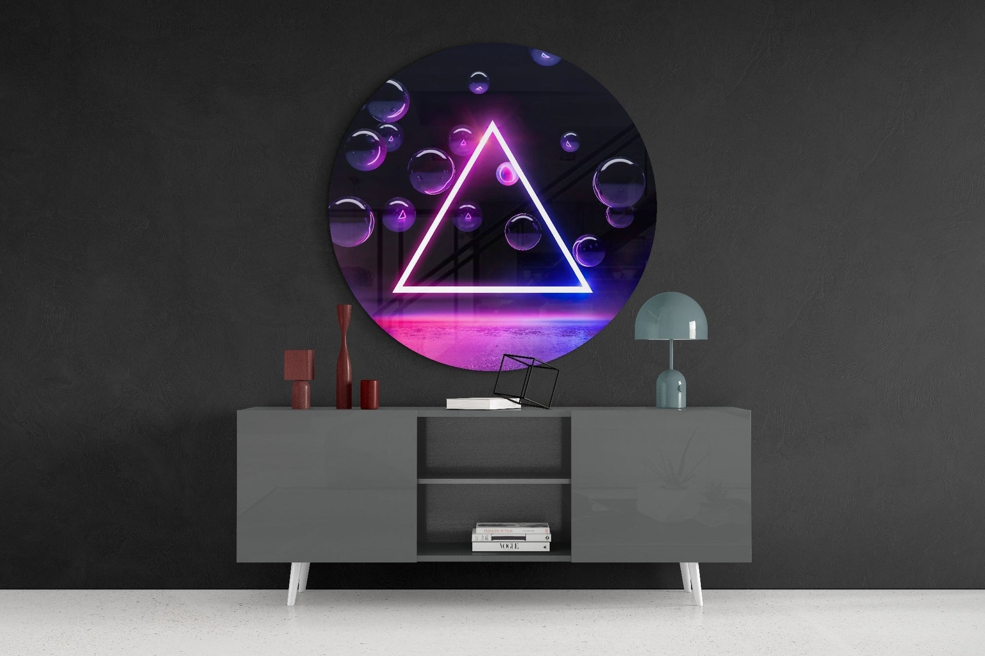 Neon Triangle Glass Wall Art