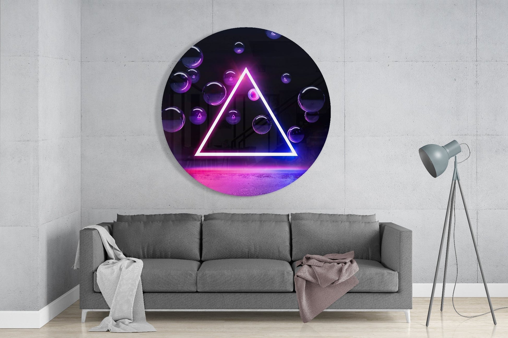 Neon Triangle Glass Wall Art