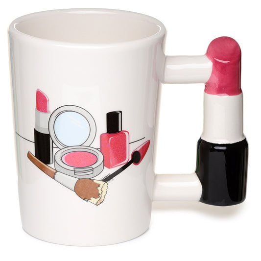 Shaped Handle Ceramic Mug - Lipstick