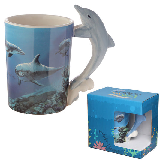 Shaped Handle Ceramic Mug - Dolphin Underwater Decal