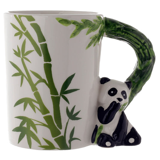 Shaped Handle Ceramic Mug - Panda with Bamboo Decal