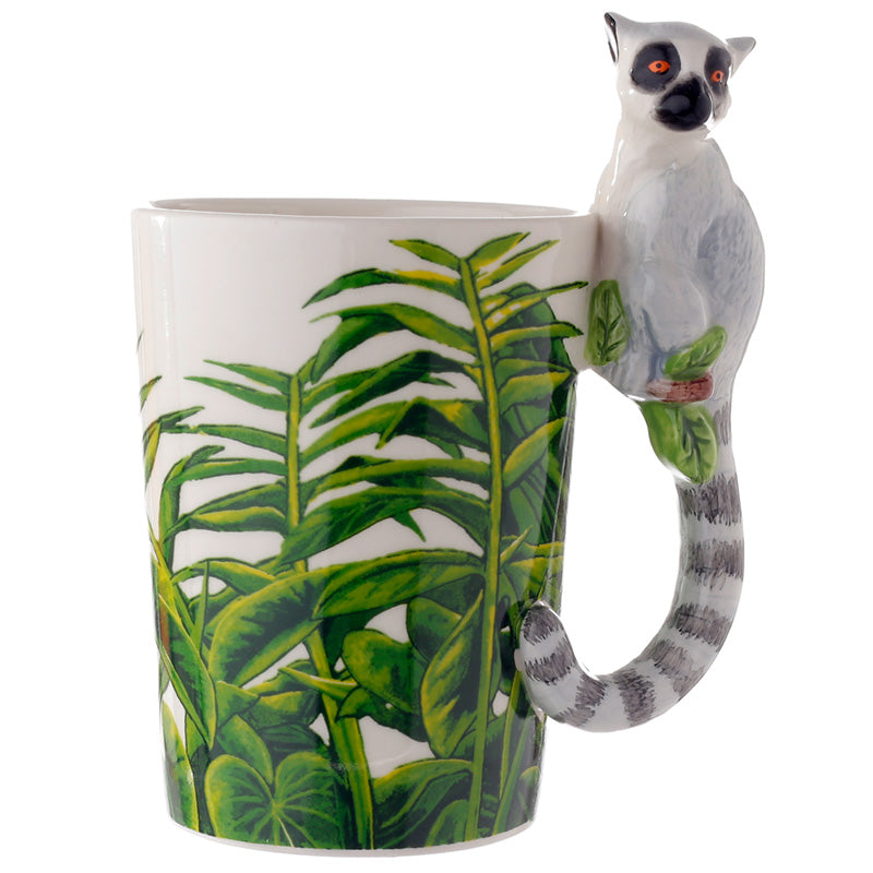 Shaped Handle Ceramic Mug - Lemur with Jungle Decal