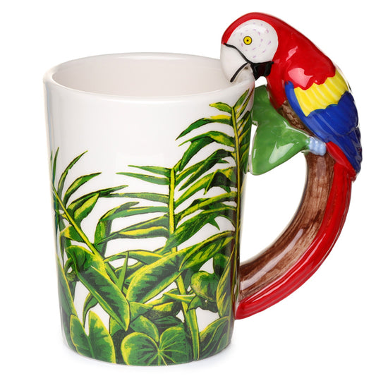 Shaped Handle Ceramic Mug - Parrot with Jungle Decal