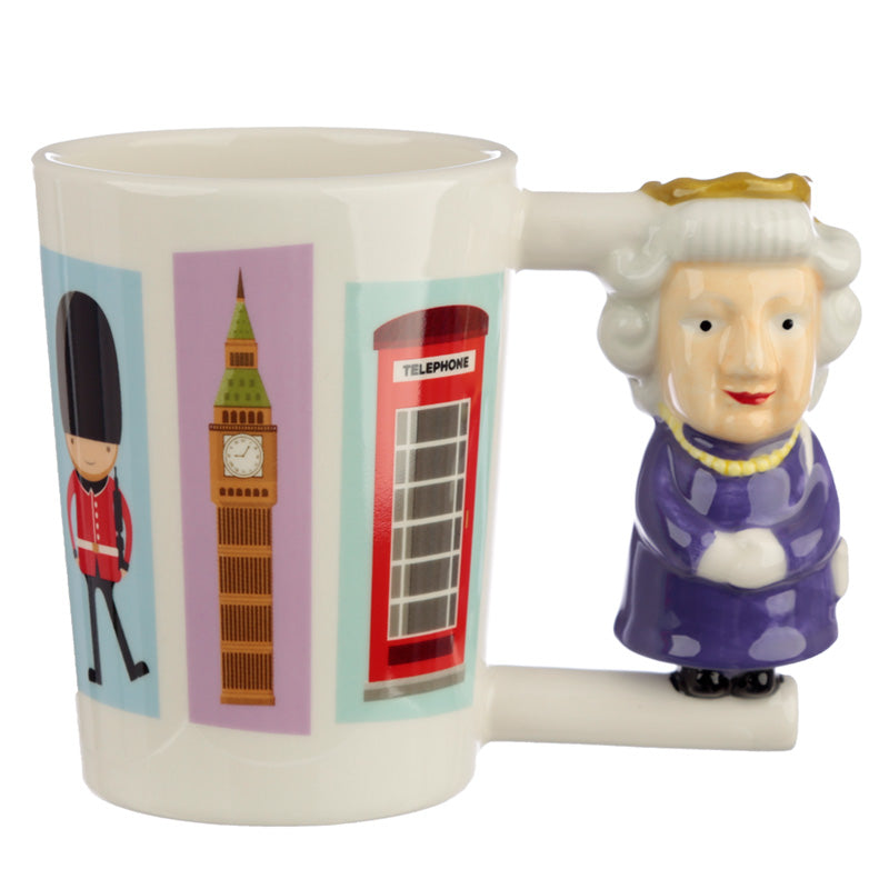 Shaped Handle Ceramic Mug - London Souvenir Queen