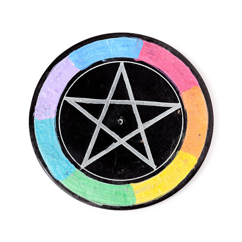 Carved Soapstone Incense Burner Dish - Chakra Pentacle