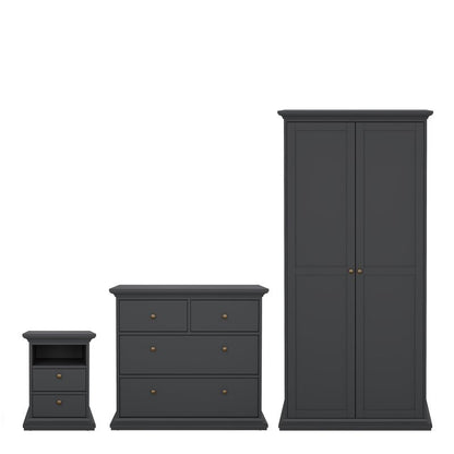 Paris Package - Bedside 2 Drawers + Chest of 4 Drawers + Wardrobe with 2 Doors