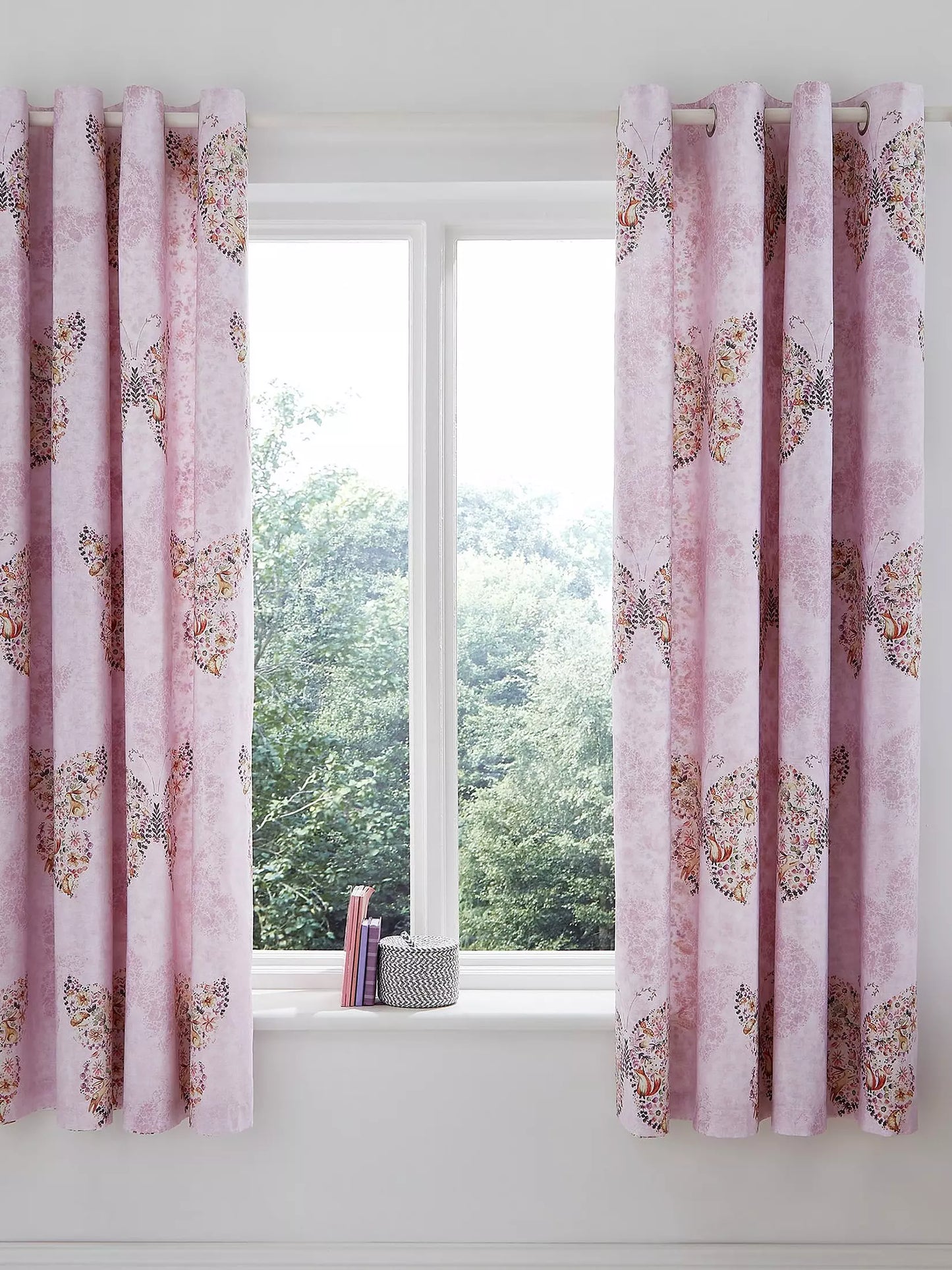 Catherine Lansfield Enchanted Butterfly Fully Reversible Eyelet Curtains Two Panels