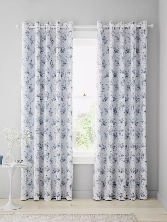 Catherine Lansfield Lucie Floral Frill Fully Reversible Eyelet Curtains Two Panels