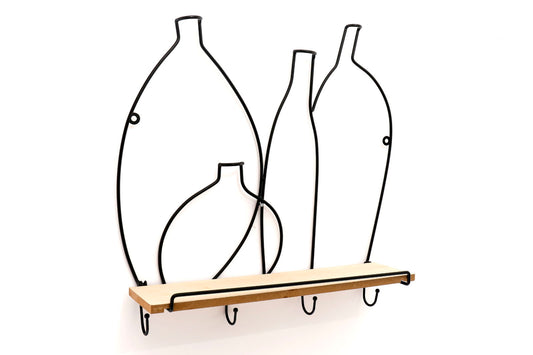 Wire Bottle Design Shelf with 4 Hooks